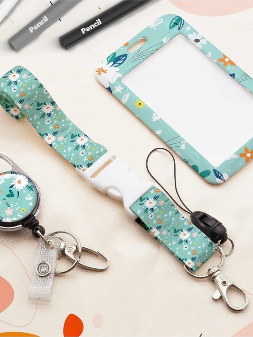 Floral Mint Badge Lanyard & ID Card Holder - Mint Floral
